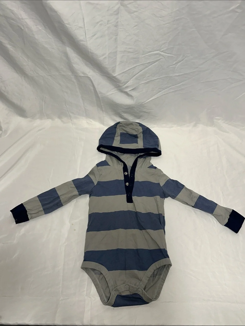 Carter's Hooded Stripe One-Piece Bodysuit in Navy and Light Gray